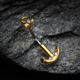 Detail View 2 of Golden Classic Anchor Dock Belly Button Ring-Clear Gem