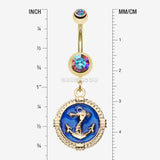 Detail View 1 of Golden Marine Anchor Rivet Belly Button Ring-Aurora Borealis