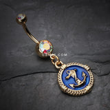 Detail View 2 of Golden Marine Anchor Rivet Belly Button Ring-Aurora Borealis