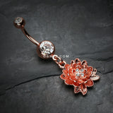 Detail View 2 of Rose Gold Divine Lotus Belly Button Ring-Clear Gem