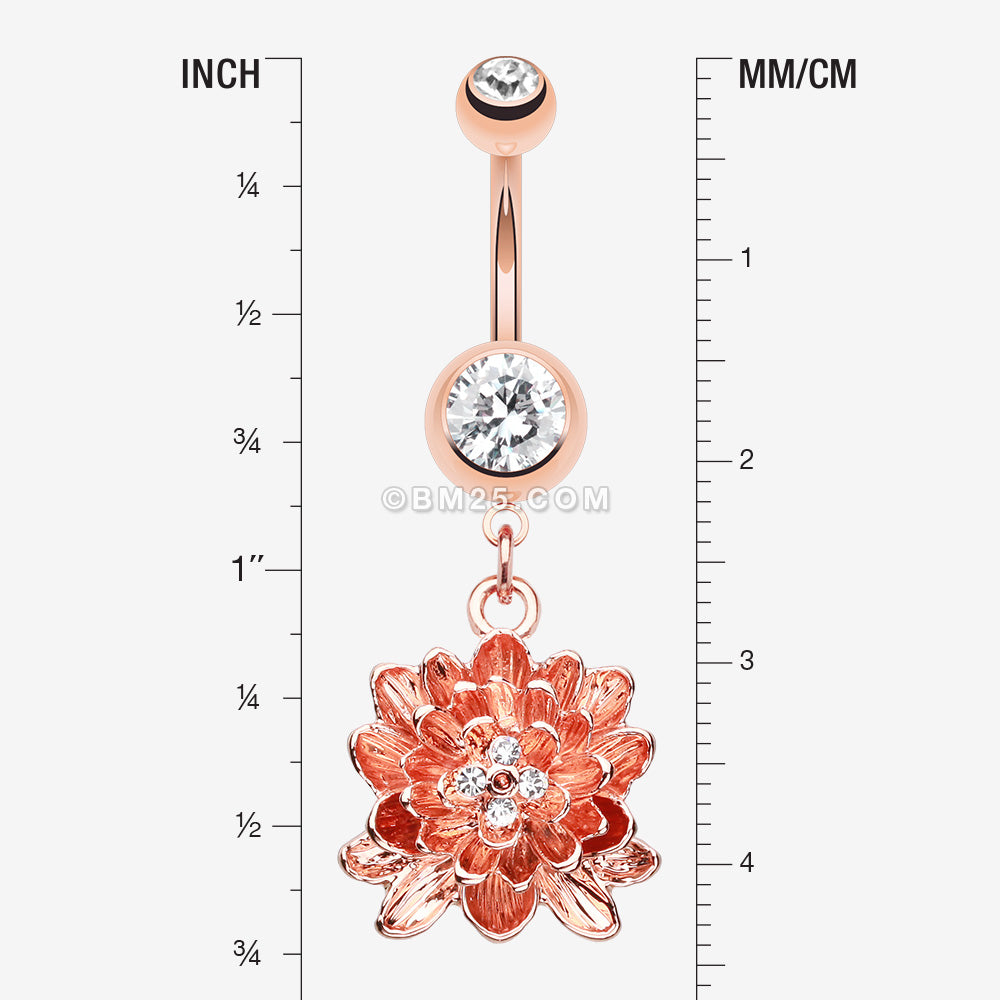 Detail View 1 of Rose Gold Divine Lotus Belly Button Ring-Clear Gem