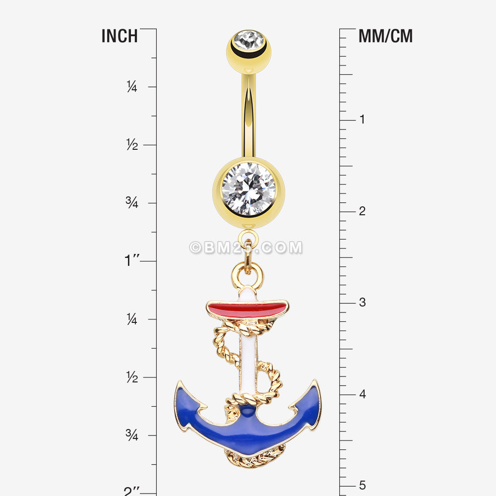 Detail View 1 of Golden Classic Euro Anchor Belly Button Ring-Clear Gem