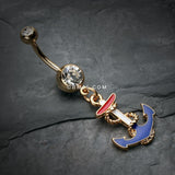 Detail View 2 of Golden Classic Euro Anchor Belly Button Ring-Clear Gem