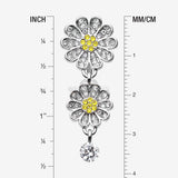 Detail View 1 of Daisy Glam Multi-Gem Reverse Belly Button Ring-Clear Gem/Yellow