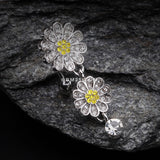 Detail View 2 of Daisy Glam Multi-Gem Reverse Belly Button Ring-Clear Gem/Yellow