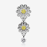 Daisy Glam Multi-Gem Reverse Belly Button Ring-Clear Gem/Yellow