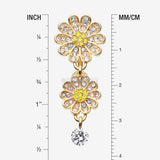 Detail View 1 of Golden Daisy Glam Multi-Gem Reverse Belly Button Ring-Clear Gem/Yellow
