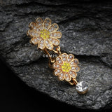 Detail View 2 of Golden Daisy Glam Multi-Gem Reverse Belly Button Ring-Clear Gem/Yellow