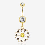 Golden Daisy Blossom Flower Belly Button Ring