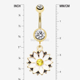 Detail View 1 of Golden Daisy Blossom Flower Belly Button Ring-Clear Gem/White