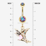 Detail View 1 of Golden Moon Hugging Fairy Belly Button Ring-Aurora Borealis