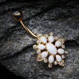 Detail View 2 of Golden Roesia Ornate Multi-Gem Belly Button Ring-Clear Gem/White