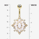 Detail View 1 of Golden Roesia Ornate Multi-Gem Belly Button Ring-Clear Gem/White