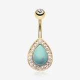 Golden Avice Turquoise Multi-Gem Belly Button Ring-Clear Gem