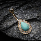 Detail View 2 of Golden Avice Turquoise Multi-Gem Belly Button Ring-Clear Gem