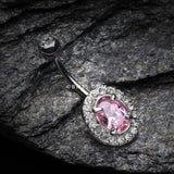 Detail View 2 of Grand Sparkle Prong Gem Belly Button Ring-Clear Gem/Pink