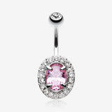 Grand Sparkle Prong Gem Belly Button Ring-Clear Gem/Pink