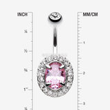 Detail View 1 of Grand Sparkle Prong Gem Belly Button Ring-Clear Gem/Pink