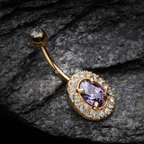 Detail View 2 of Golden Sparkle Prong Gem Belly Button Ring-Clear Gem/Purple