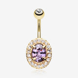 Golden Sparkle Prong Gem Belly Button Ring-Clear Gem/Purple