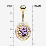 Detail View 1 of Golden Sparkle Prong Gem Belly Button Ring-Clear Gem/Purple