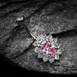 Detail View 2 of Flower Dazzle Sparkle Belly Button Ring-Clear Gem/Pink