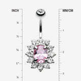 Detail View 1 of Flower Dazzle Sparkle Belly Button Ring-Clear Gem/Pink