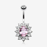 Flower Dazzle Sparkle Belly Button Ring-Clear Gem/Pink
