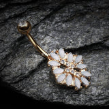 Detail View 2 of Golden Gilia Delight Flower Belly Button Ring-Clear Gem/White