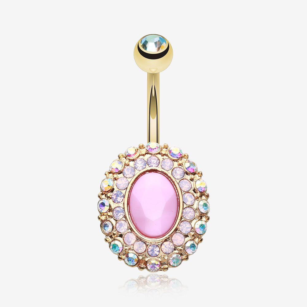 Golden Pink Radiance Belly Button Ring-Aurora Borealis/Pink