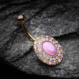 Detail View 2 of Golden Pink Radiance Belly Button Ring-Aurora Borealis/Pink