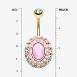 Detail View 1 of Golden Pink Radiance Belly Button Ring-Aurora Borealis/Pink