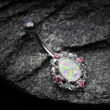 Detail View 2 of Grand Florid Opal Sparkle Belly Button Ring-Aurora Borealis/Pink