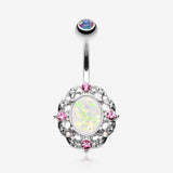 Grand Florid Opal Sparkle Belly Button Ring-Aurora Borealis/Pink