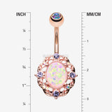 Detail View 1 of Rose Gold Florid Opal Sparkle Belly Button Ring-Aurora Borealis/Tanzanite