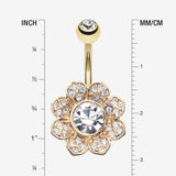 Detail View 1 of Golden Avens Flower Sparkle Belly Button Ring-Clear Gem