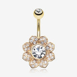 Golden Avens Flower Sparkle Belly Button Ring-Clear Gem