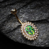 Detail View 2 of Golden Radiant Opal Sparkle Belly Button Ring-Clear Gem