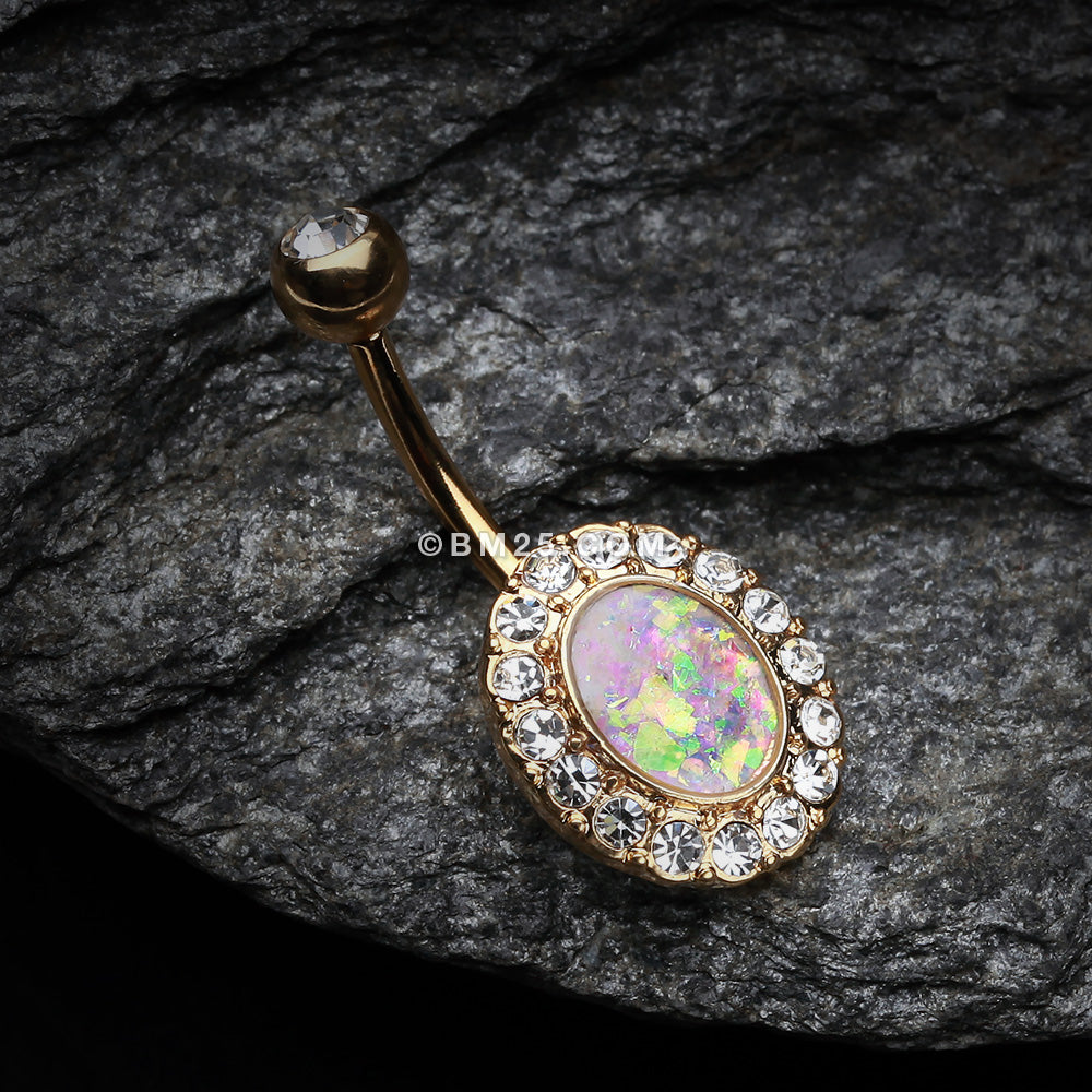 Detail View 2 of Golden Opal Elegance Belly Button Ring-Clear Gem