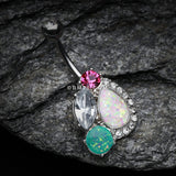 Detail View 2 of Sparkle Opal Medley Belly Button Ring-Fuchsia/Clear