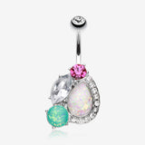 Sparkle Opal Medley Belly Button Ring-Fuchsia/Clear