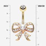 Detail View 1 of Golden Bow-Tie Splendid Belly Button Ring-Clear Gem