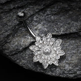 Detail View 2 of Flower Enchant Belly Button Ring -Clear Gem