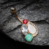 Detail View 2 of Golden Sparkle Opal Medley Belly Button Ring-Red/Clear