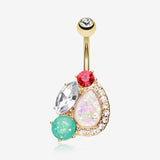 Golden Sparkle Opal Medley Belly Button Ring-Red/Clear