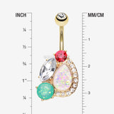 Detail View 1 of Golden Sparkle Opal Medley Belly Button Ring-Red/Clear