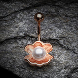 Detail View 3 of Rose Gold Ariel's Shell with Pearl Belly Button Ring-White