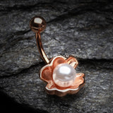 Detail View 2 of Rose Gold Ariel's Shell with Pearl Belly Button Ring-White