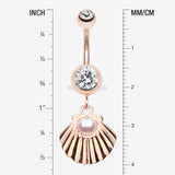 Detail View 1 of Rose Gold Ariel's Shell Dangle Belly Button Ring-Clear Gem