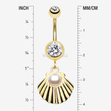 Detail View 1 of Golden Ariel's Shell Dangle Belly Button Ring-Clear Gem